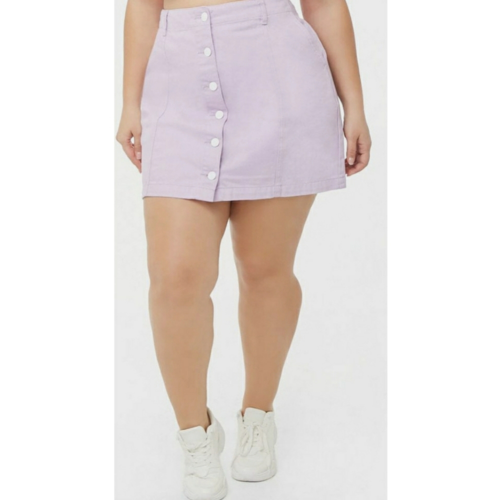 Forever 21+ Lavender Button Up Denim Mini Skirt